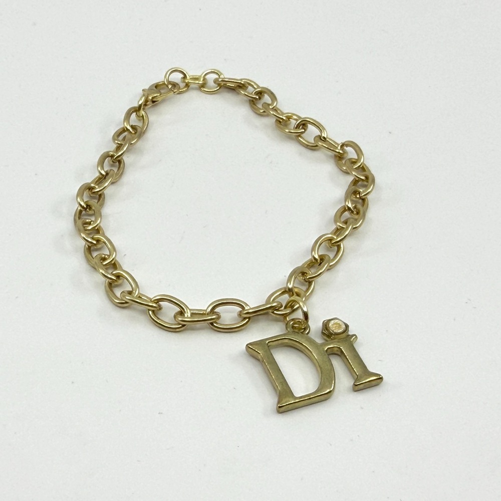 Gold Tone Chain Link Bracelet with DI Charm & Rhinestone Accent